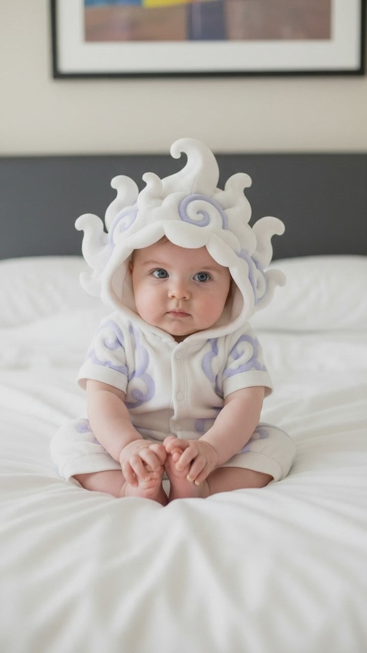 Baby crawling in the OnesiePiece cloud onesie